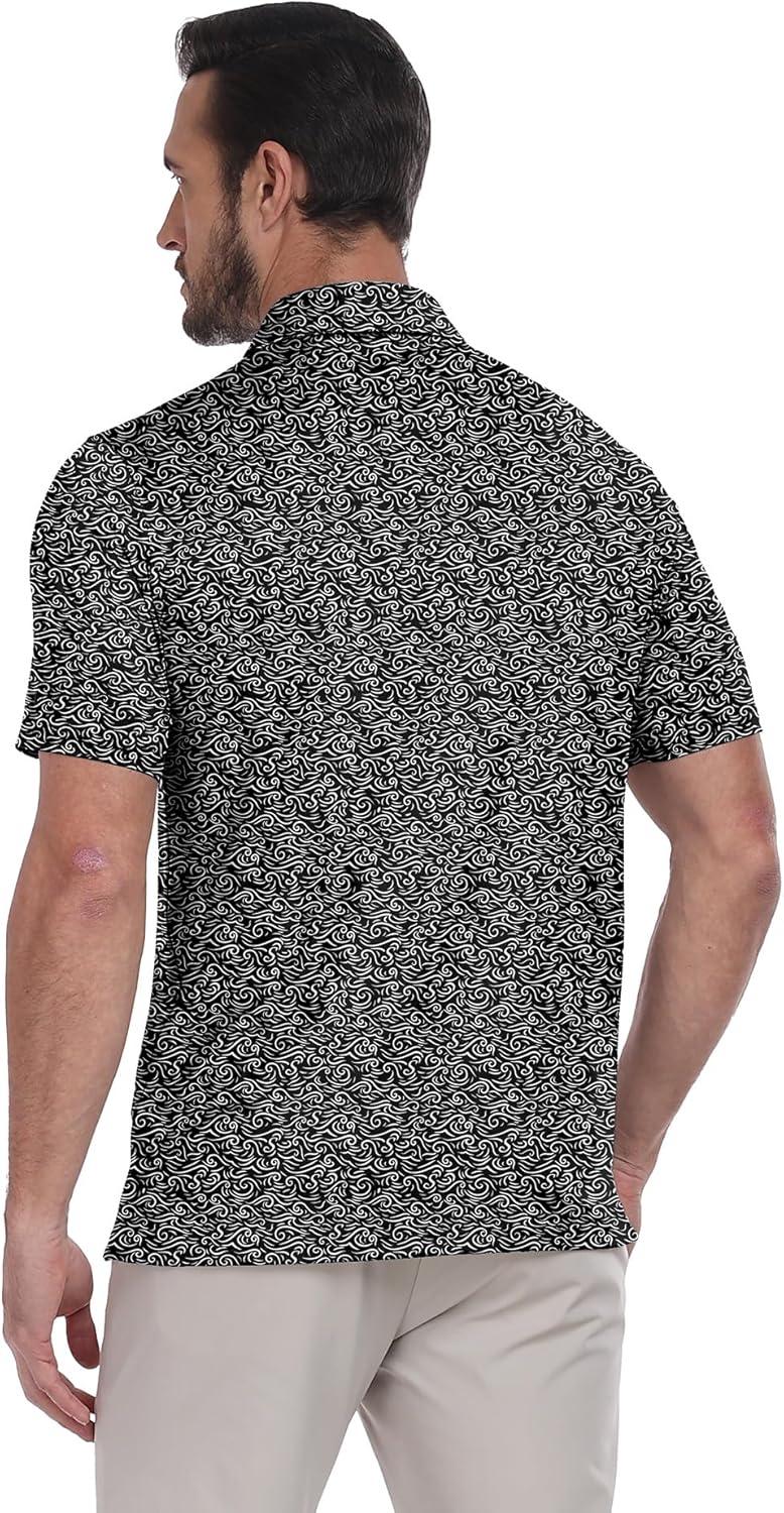 imageZITY Select Mens Golf Polo Shirts 50 UPF Short Sleeve QuickDry Performance Print Golf ShirtBlack Waves