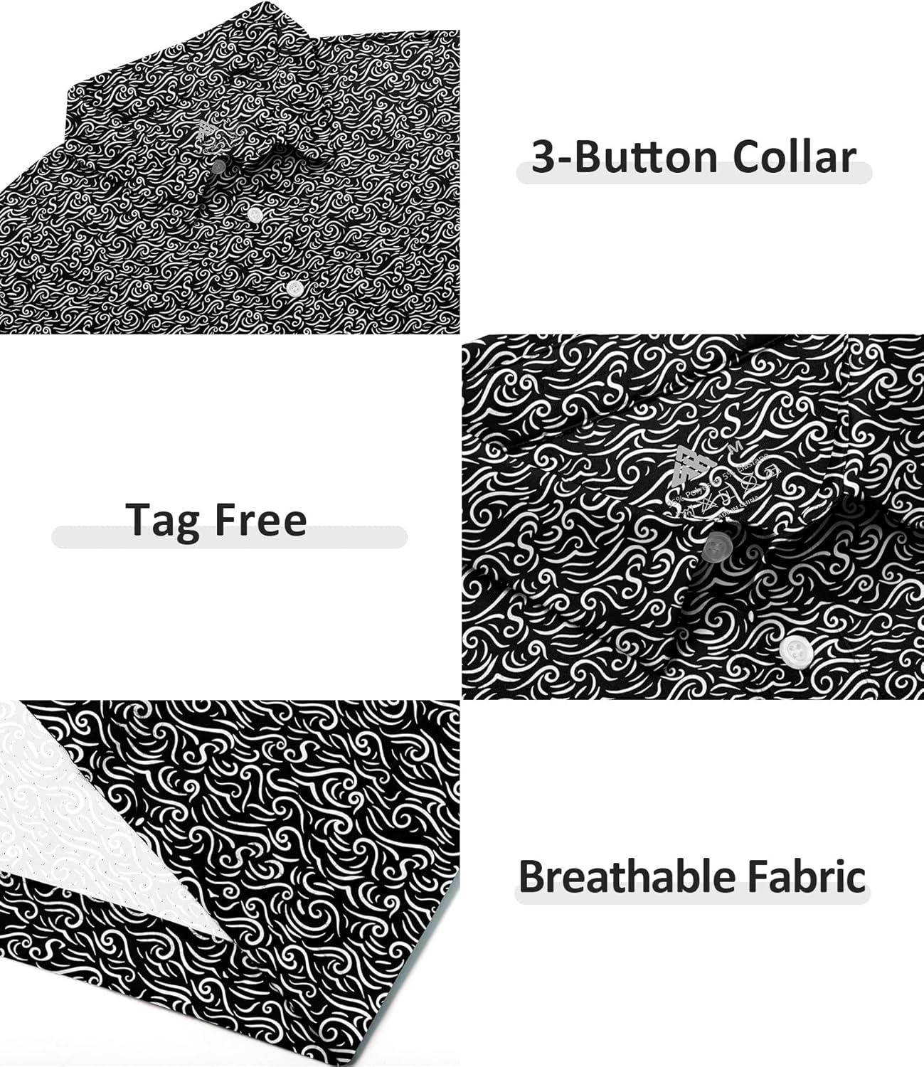 imageZITY Select Mens Golf Polo Shirts 50 UPF Short Sleeve QuickDry Performance Print Golf ShirtBlack Waves