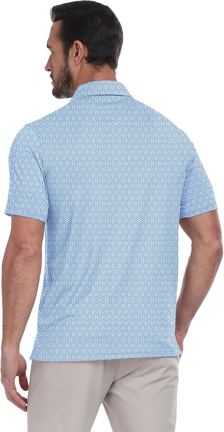 imageZITY Select Mens Golf Polo Shirts 50 UPF Short Sleeve QuickDry Performance Print Golf ShirtBlue Snowflake
