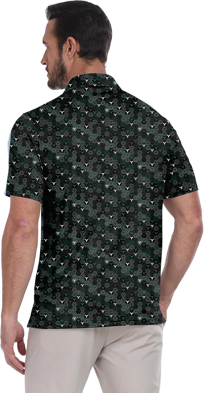 imageZITY Select Mens Golf Polo Shirts 50 UPF Short Sleeve QuickDry Performance Print Golf ShirtDark Green Pentagon