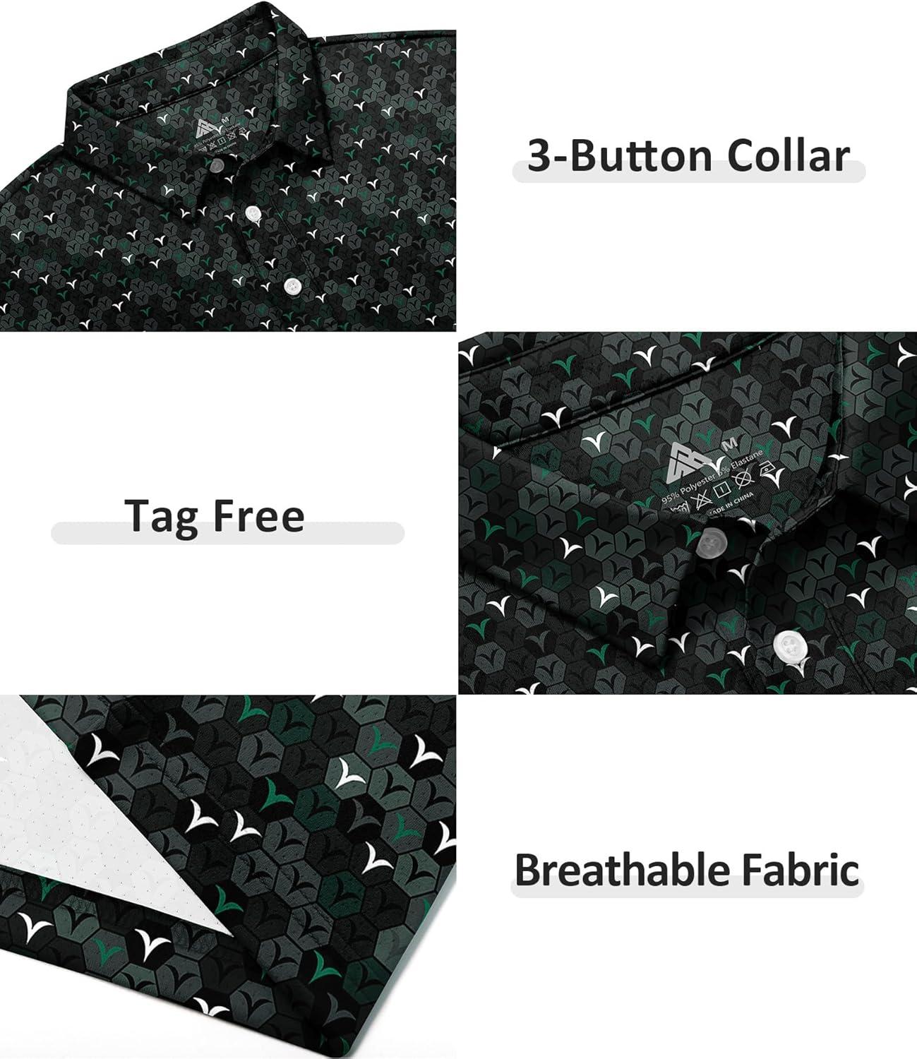 imageZITY Select Mens Golf Polo Shirts 50 UPF Short Sleeve QuickDry Performance Print Golf ShirtDark Green Pentagon