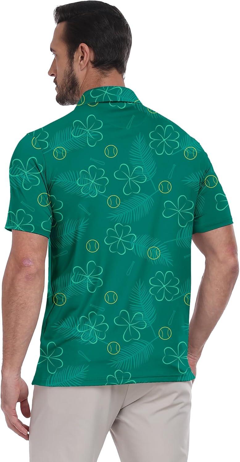 imageZITY Select Mens Golf Polo Shirts 50 UPF Short Sleeve QuickDry Performance Print Golf ShirtFour Leaf Clover Golf