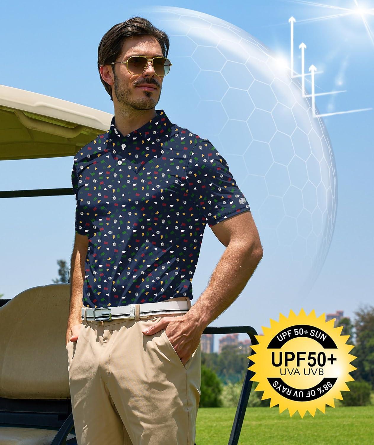 imageZITY Select Mens Golf Polo Shirts 50 UPF Short Sleeve QuickDry Performance Print Golf ShirtGolf Flag