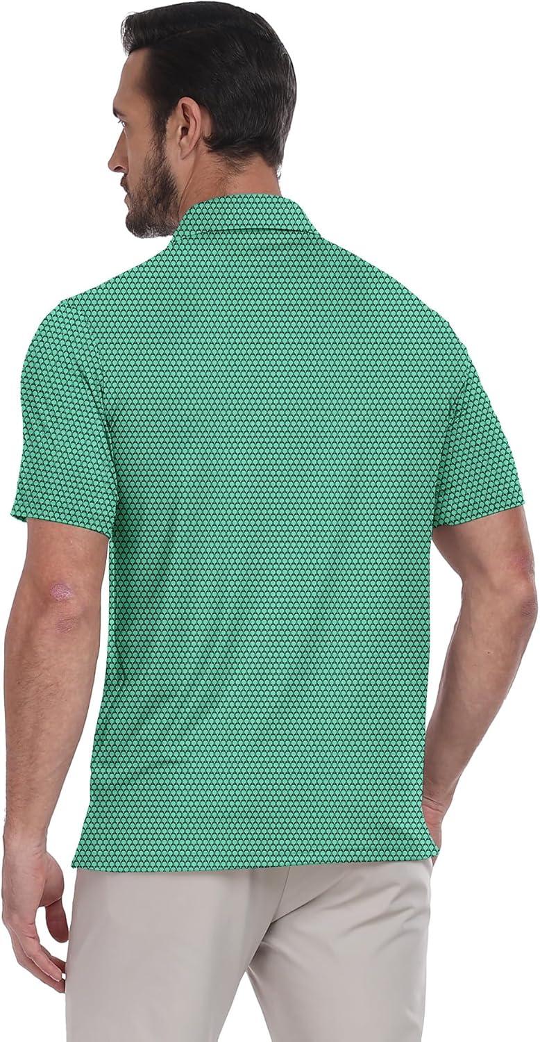imageZITY Select Mens Golf Polo Shirts 50 UPF Short Sleeve QuickDry Performance Print Golf ShirtGreen Golf