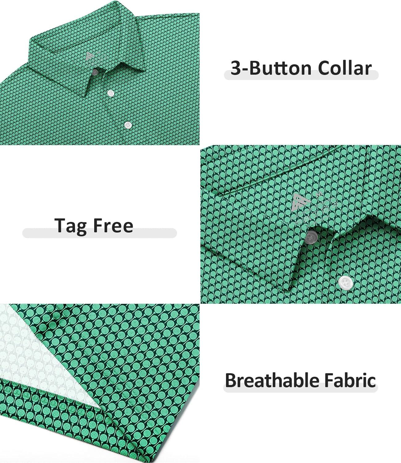 imageZITY Select Mens Golf Polo Shirts 50 UPF Short Sleeve QuickDry Performance Print Golf ShirtGreen Golf
