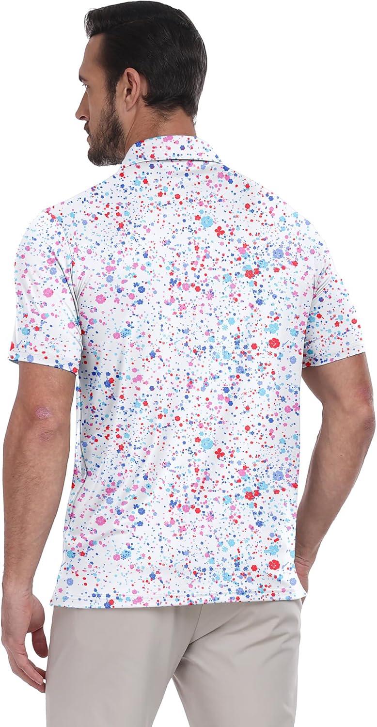 imageZITY Select Mens Golf Polo Shirts 50 UPF Short Sleeve QuickDry Performance Print Golf ShirtPink Blue Dot