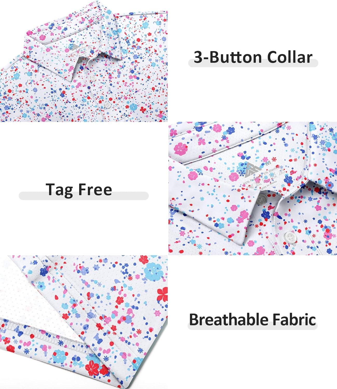 imageZITY Select Mens Golf Polo Shirts 50 UPF Short Sleeve QuickDry Performance Print Golf ShirtPink Blue Dot