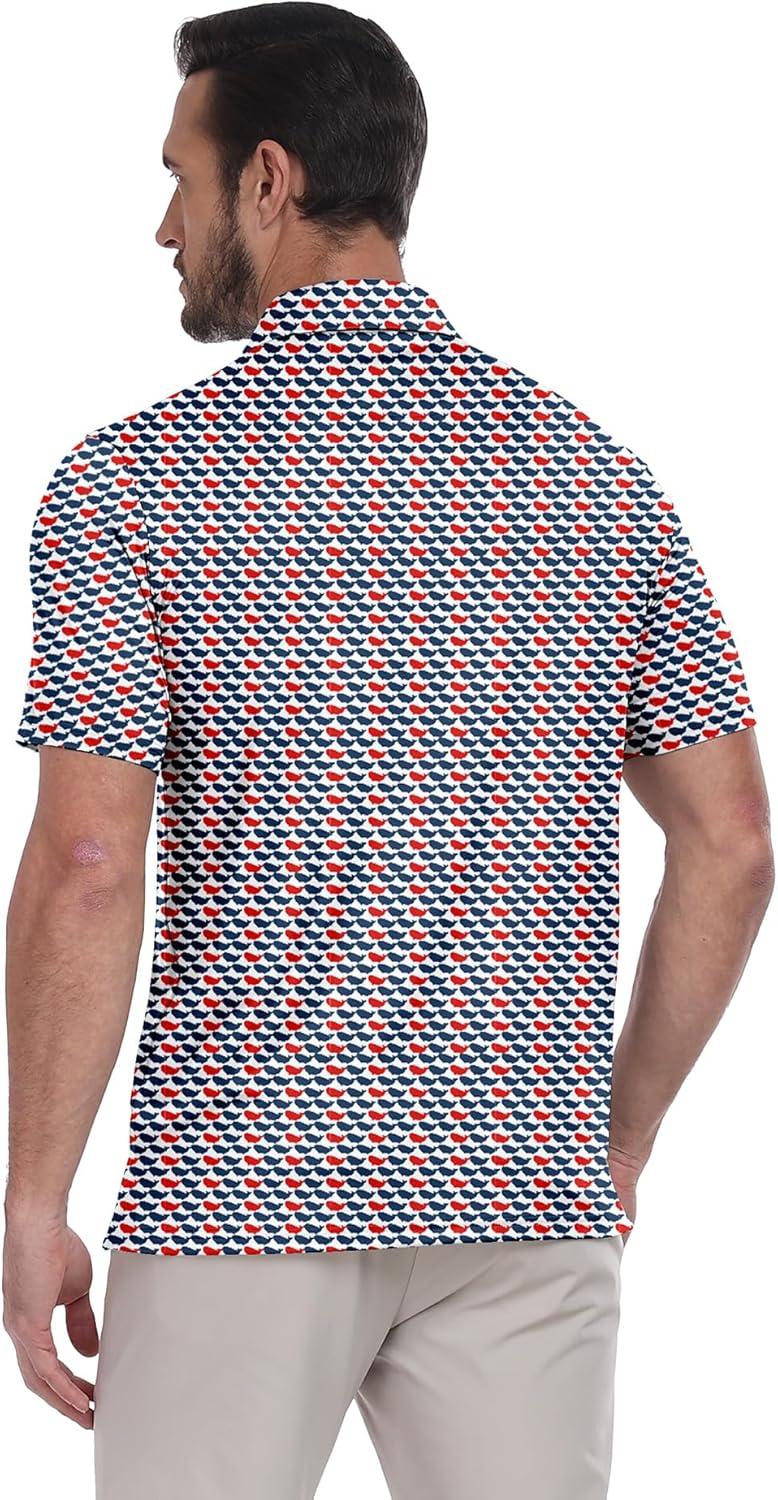 imageZITY Select Mens Golf Polo Shirts 50 UPF Short Sleeve QuickDry Performance Print Golf ShirtRed Blue States