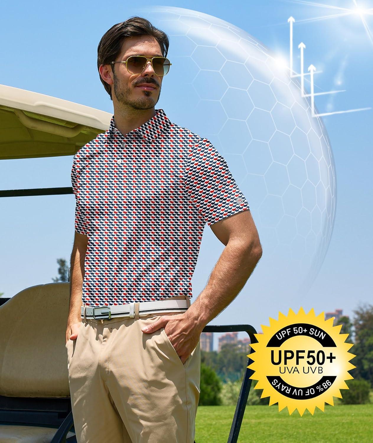 imageZITY Select Mens Golf Polo Shirts 50 UPF Short Sleeve QuickDry Performance Print Golf ShirtRed Blue States