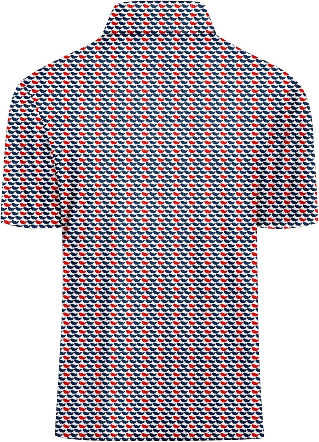 imageZITY Select Mens Golf Polo Shirts 50 UPF Short Sleeve QuickDry Performance Print Golf ShirtRed Blue States