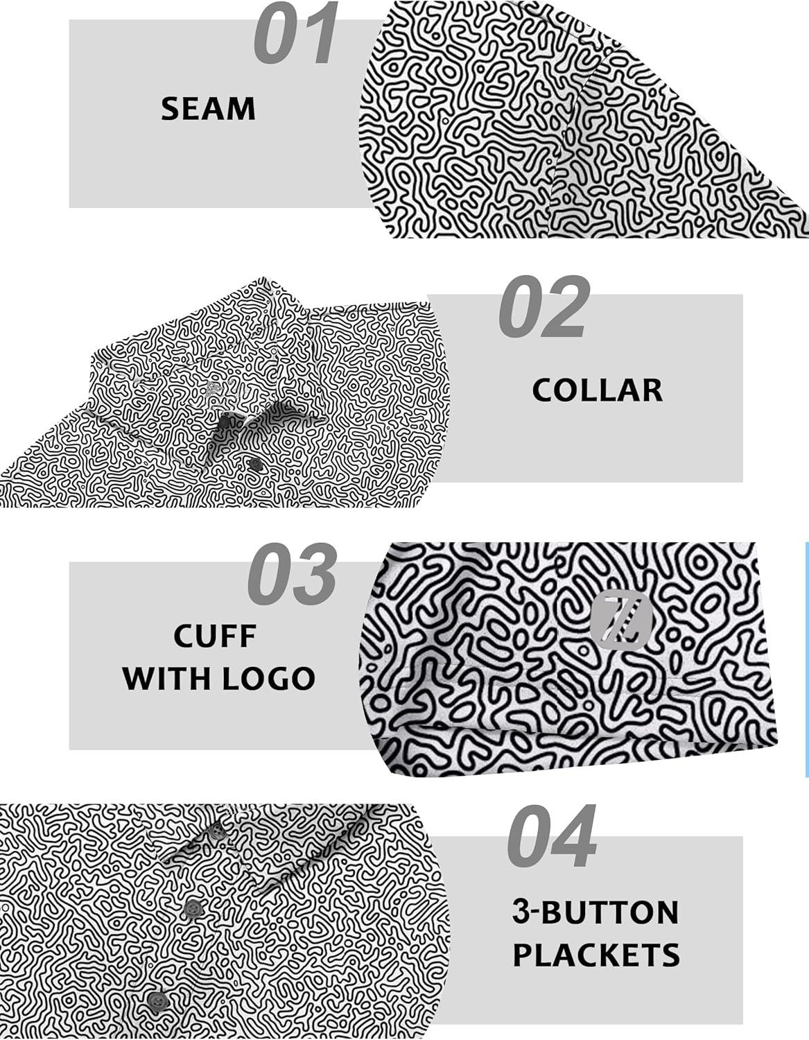 imageZITY Select Mens Golf Shirts Short Sleeve Print Performance Polo Moisture Wicking Casual Collared Golf Shirts for MenBlack White Dot Texture