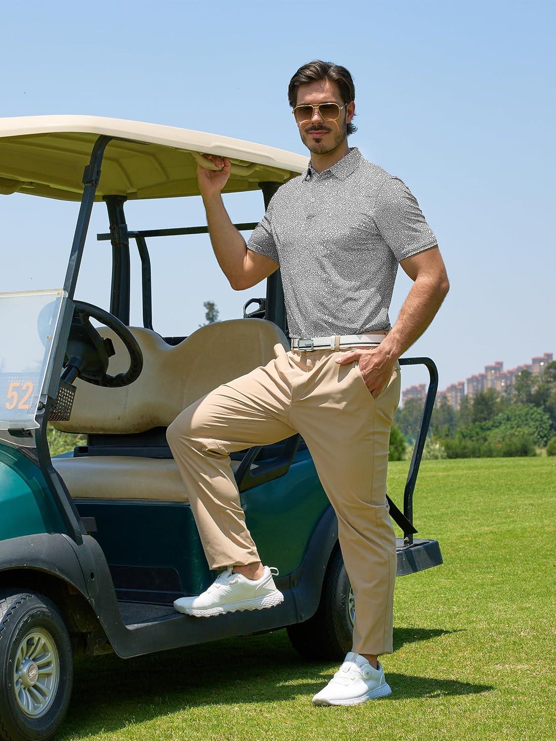 imageZITY Select Mens Golf Shirts Short Sleeve Print Performance Polo Moisture Wicking Casual Collared Golf Shirts for MenBlack White Dot Texture