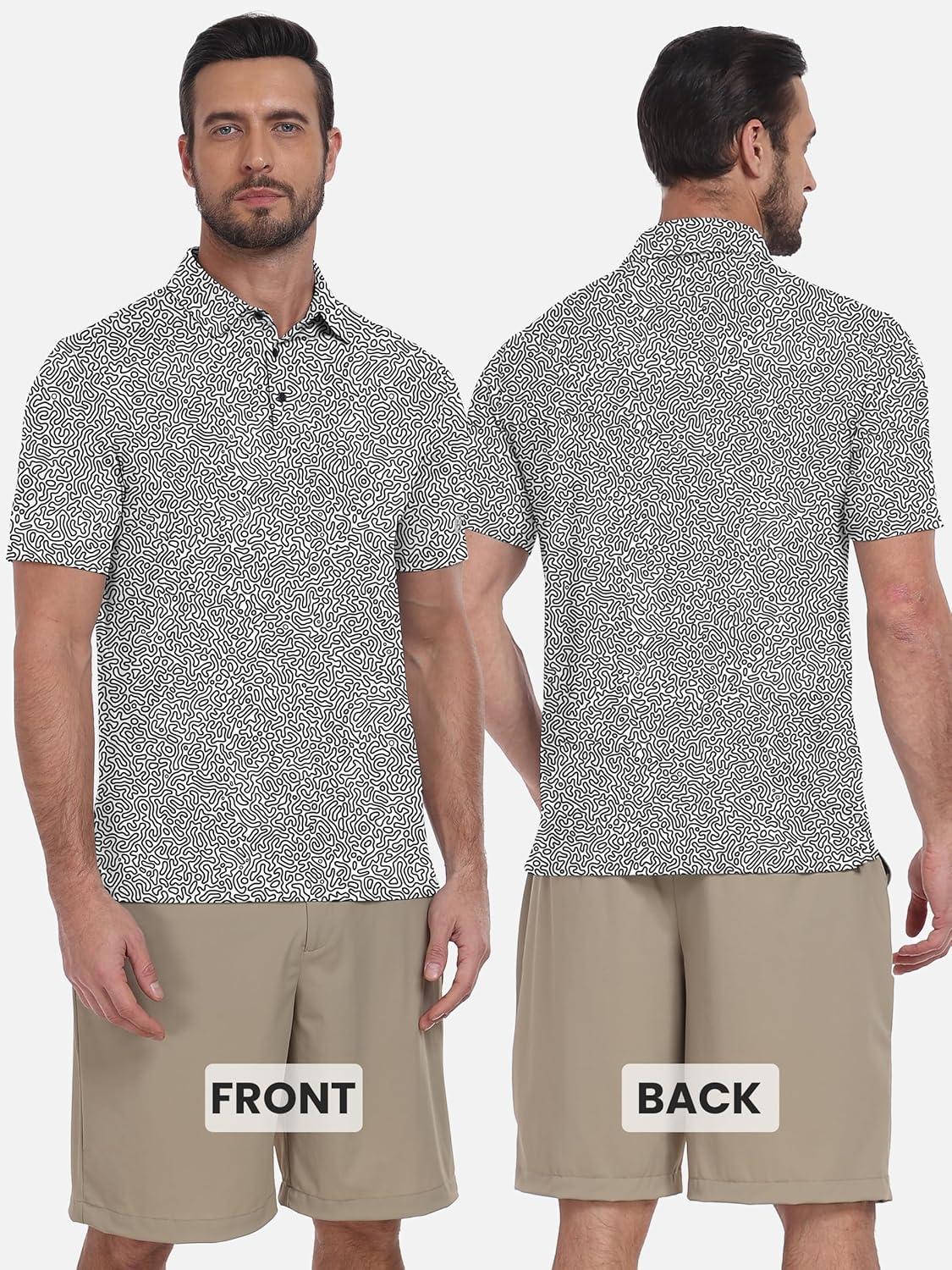 imageZITY Select Mens Golf Shirts Short Sleeve Print Performance Polo Moisture Wicking Casual Collared Golf Shirts for MenBlack White Dot Texture