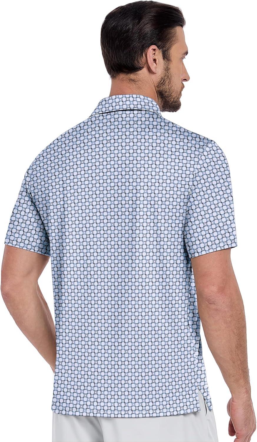 imageZITY Select Mens Golf Shirts Short Sleeve Print Performance Polo Moisture Wicking Casual Collared Golf Shirts for MenBlue Gray Geometric
