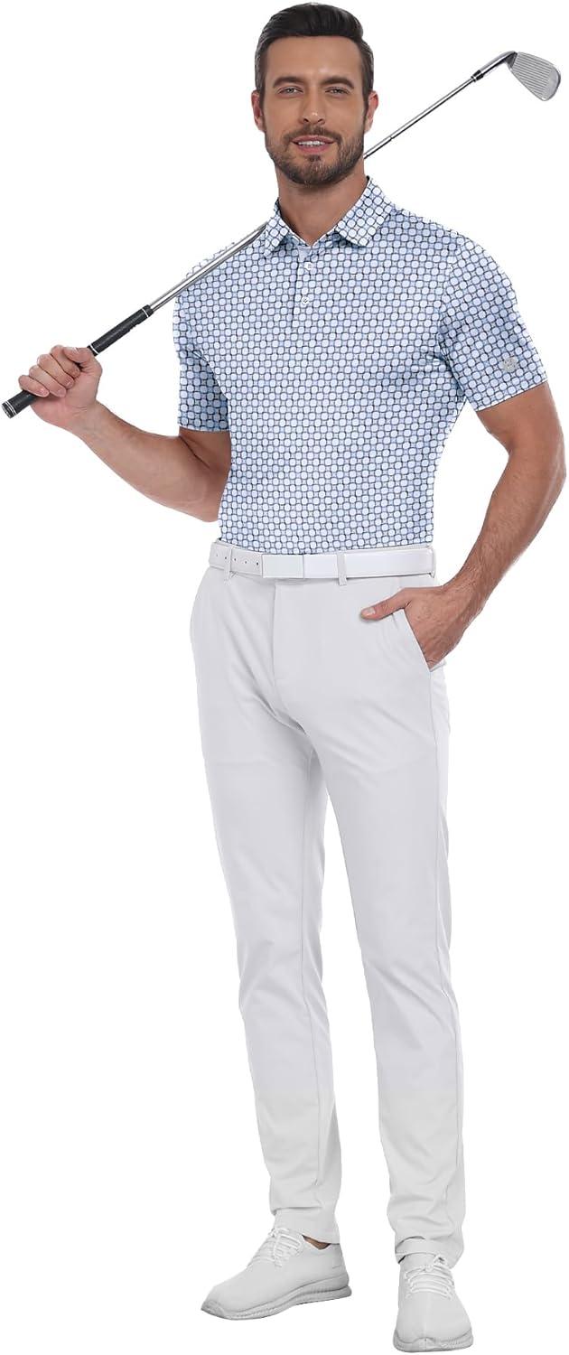 imageZITY Select Mens Golf Shirts Short Sleeve Print Performance Polo Moisture Wicking Casual Collared Golf Shirts for MenBlue Gray Geometric