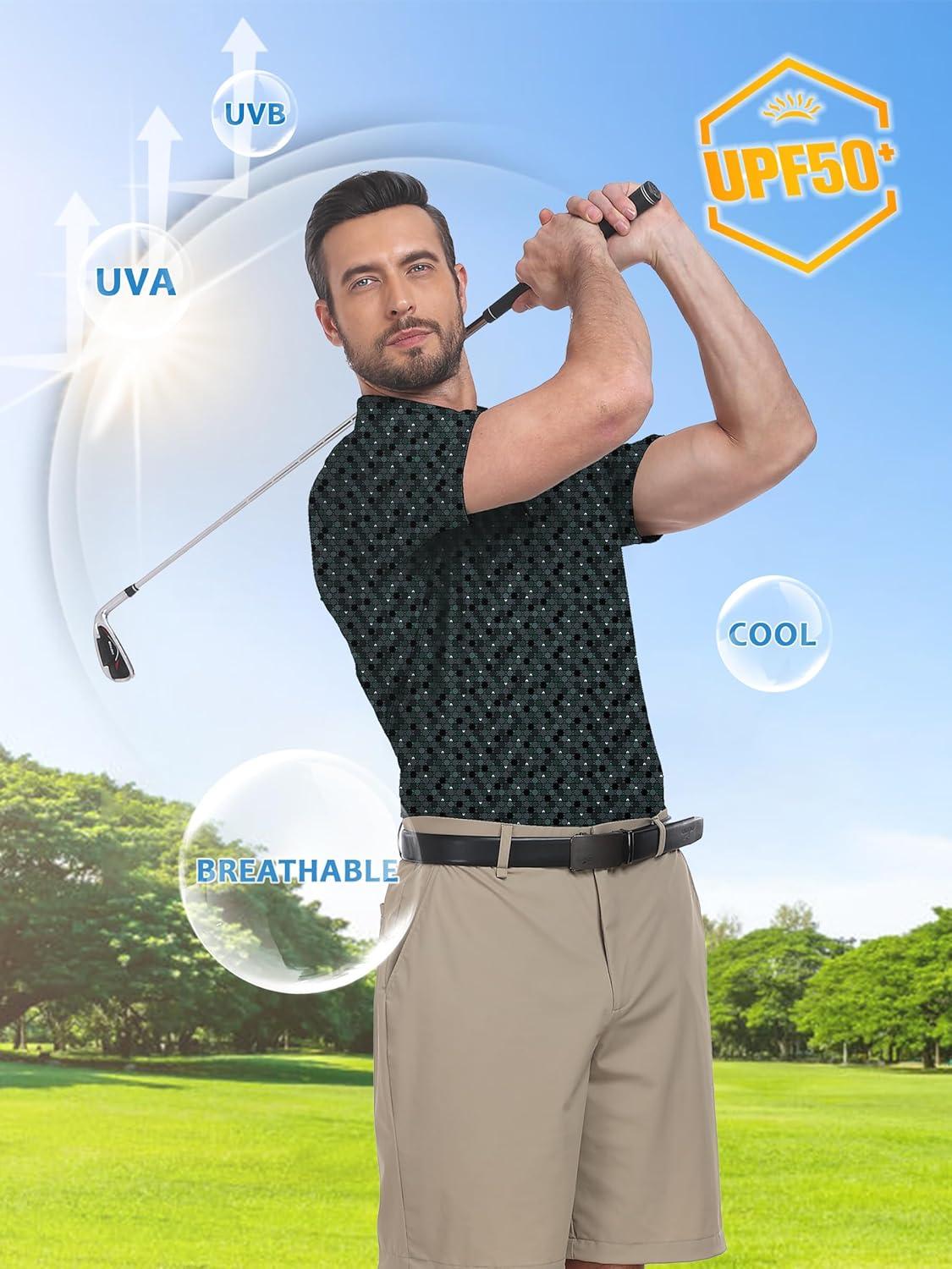 imageZITY Select Mens Golf Shirts Short Sleeve Print Performance Polo Moisture Wicking Casual Collared Golf Shirts for MenDark Green Octagram