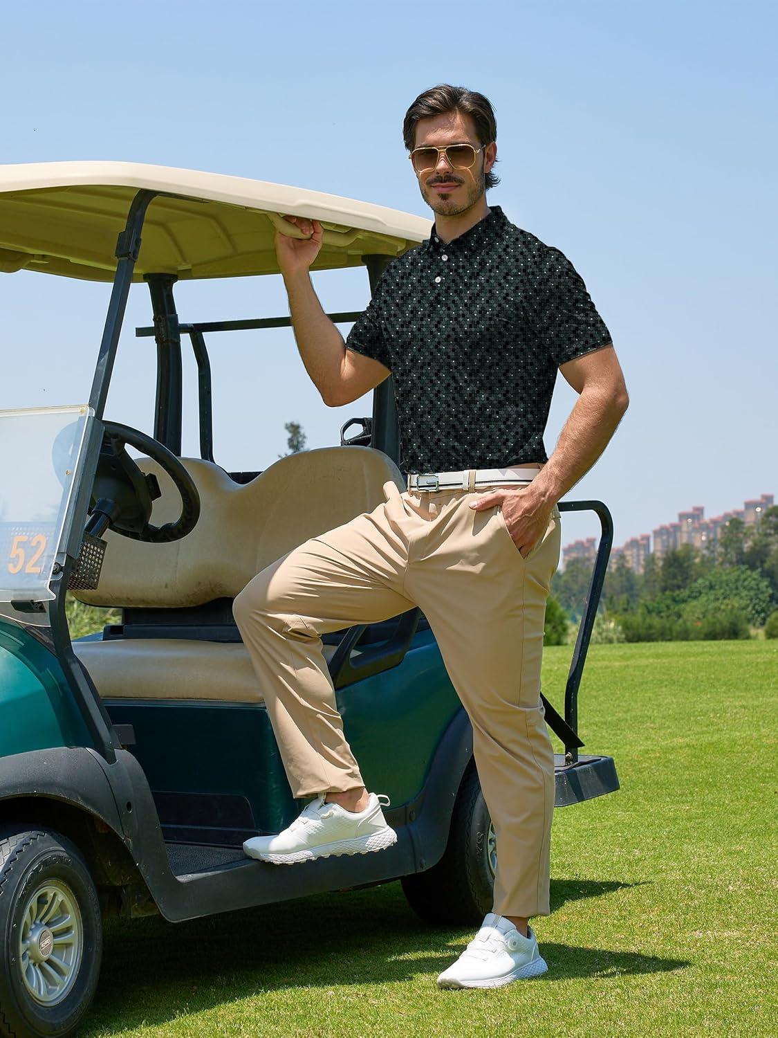 imageZITY Select Mens Golf Shirts Short Sleeve Print Performance Polo Moisture Wicking Casual Collared Golf Shirts for MenDark Green Octagram