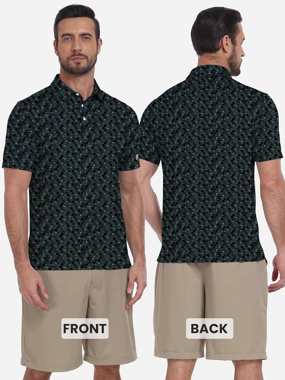 imageZITY Select Mens Golf Shirts Short Sleeve Print Performance Polo Moisture Wicking Casual Collared Golf Shirts for MenDark Green Octagram