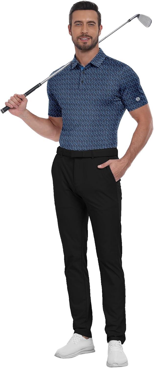 imageZITY Select Mens Golf Shirts Short Sleeve Print Performance Polo Moisture Wicking Casual Collared Golf Shirts for MenNavy Blue Daisy