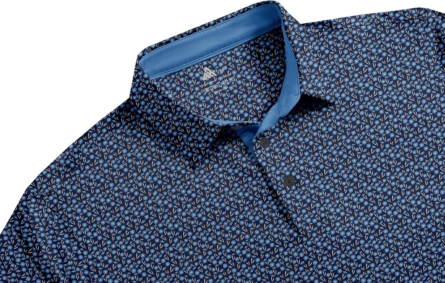 imageZITY Select Mens Golf Shirts Short Sleeve Print Performance Polo Moisture Wicking Casual Collared Golf Shirts for MenNavy Blue Daisy