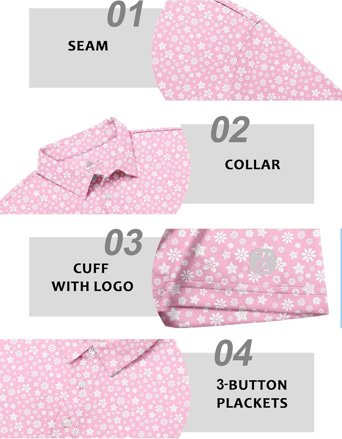 imageZITY Select Mens Golf Shirts Short Sleeve Print Performance Polo Moisture Wicking Casual Collared Golf Shirts for MenPink Flower