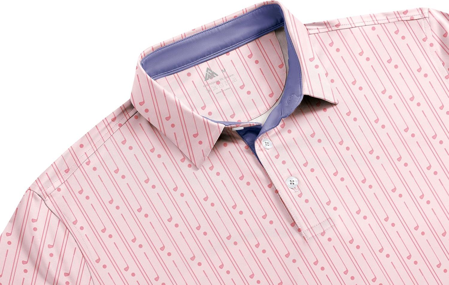 imageZITY Select Mens Golf Shirts Short Sleeve Print Performance Polo Moisture Wicking Casual Collared Golf Shirts for MenPink Golf Club