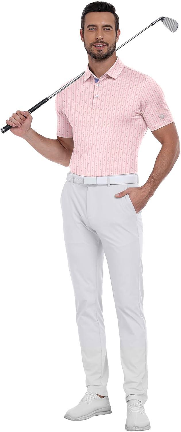 imageZITY Select Mens Golf Shirts Short Sleeve Print Performance Polo Moisture Wicking Casual Collared Golf Shirts for MenPink Golf Club