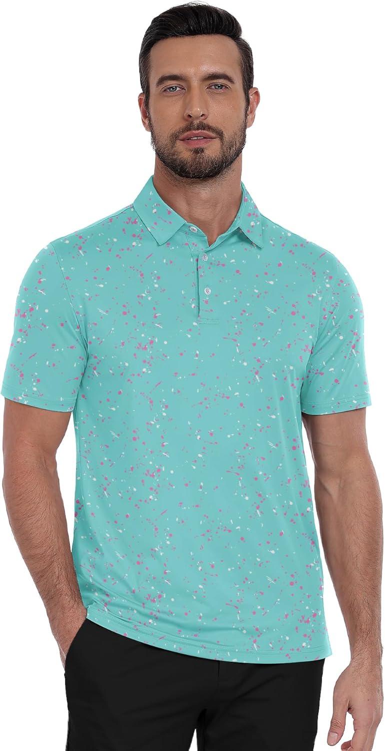 imageZITY Select Mens Golf Shirts Short Sleeve Print Performance Polo Moisture Wicking Casual Collared Golf Shirts for MenPurple Ink Splashes