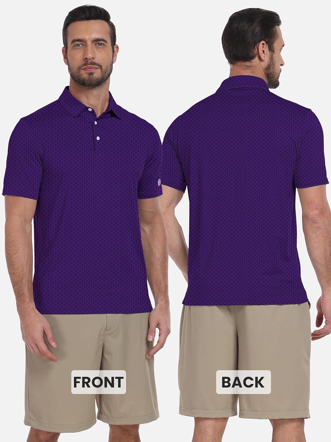 imageZITY Select Mens Golf Shirts Short Sleeve Print Performance Polo Moisture Wicking Casual Collared Golf Shirts for MenPurple Oval