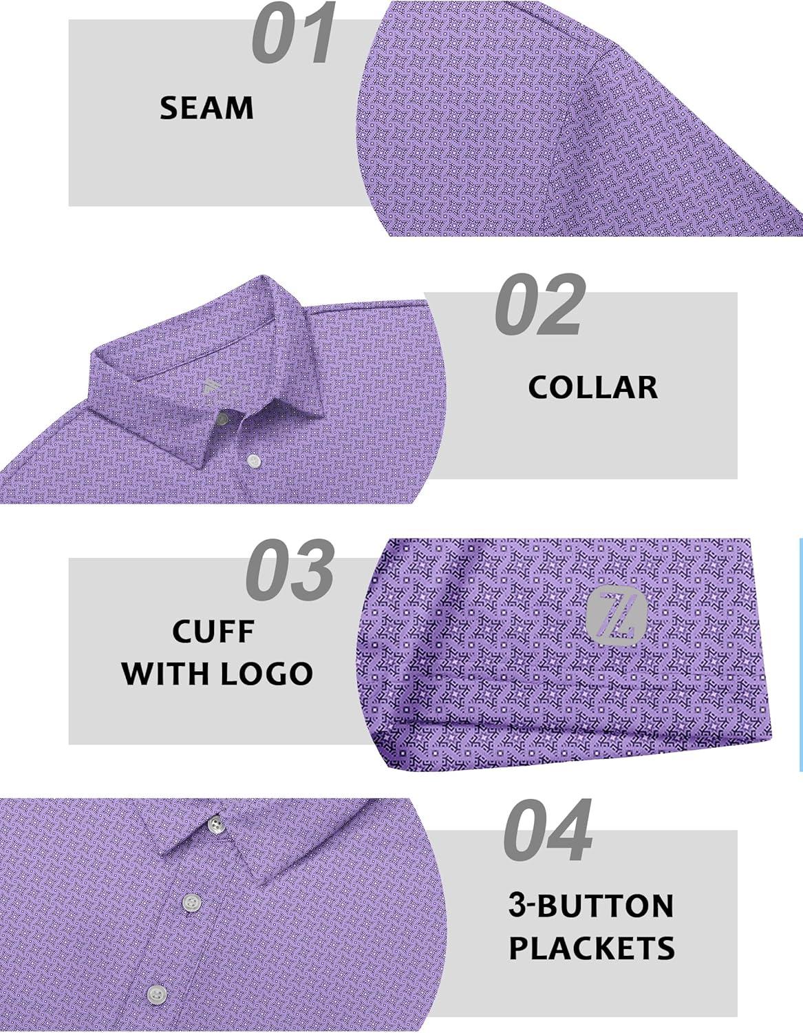 imageZITY Select Mens Golf Shirts Short Sleeve Print Performance Polo Moisture Wicking Casual Collared Golf Shirts for MenPurple Snowflake Geometry