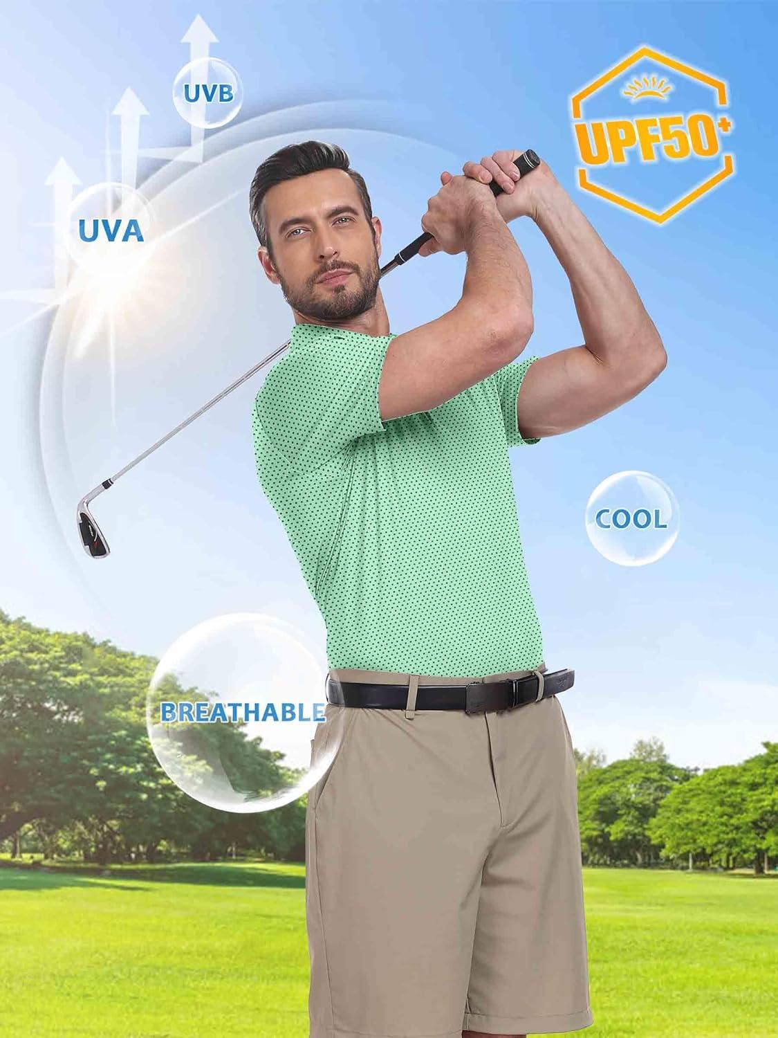 imageZITY Select Mens Golf Shirts Short Sleeve Print Performance Polo Moisture Wicking Casual Collared Golf Shirts for MenViridescent Leaf