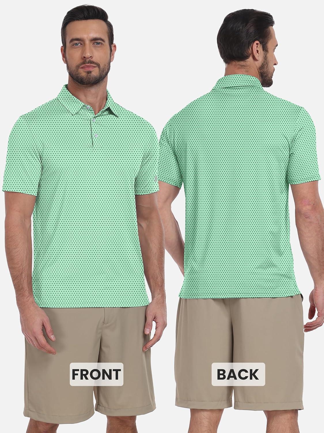 imageZITY Select Mens Golf Shirts Short Sleeve Print Performance Polo Moisture Wicking Casual Collared Golf Shirts for MenViridescent Leaf