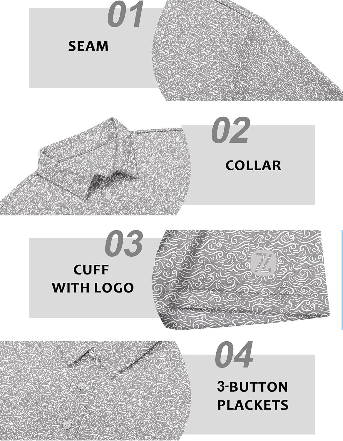 imageZITY Select Mens Golf Shirts Short Sleeve Print Performance Polo Moisture Wicking Casual Collared Golf Shirts for MenWhite Wave