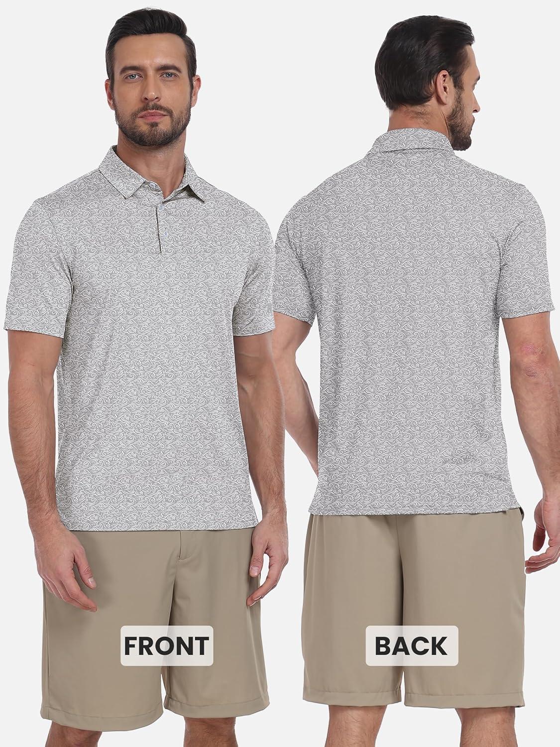 imageZITY Select Mens Golf Shirts Short Sleeve Print Performance Polo Moisture Wicking Casual Collared Golf Shirts for MenWhite Wave