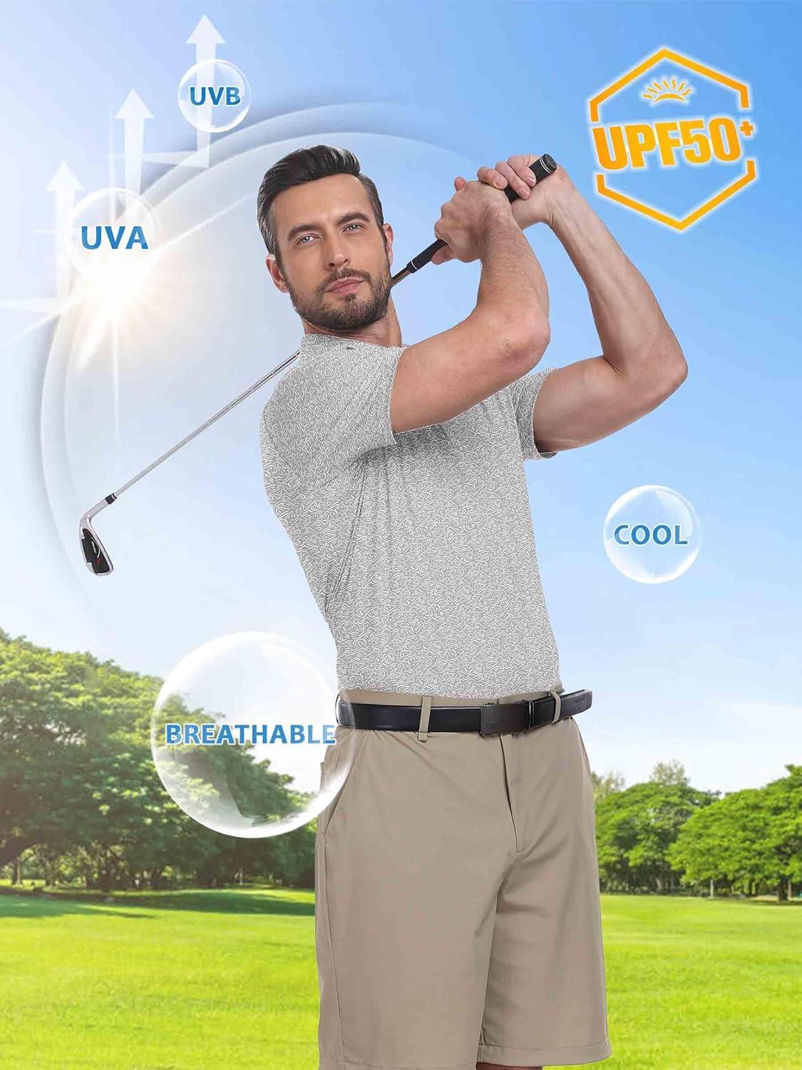 imageZITY Select Mens Golf Shirts Short Sleeve Print Performance Polo Moisture Wicking Casual Collared Golf Shirts for MenWhite Wave