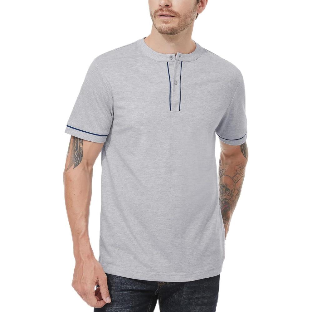 imageMens Henley Short Sleeve Shirts Button Shirt Casual Fashion Soft Lightweight Vintage Regular Fit Summer TShirt TopsGray