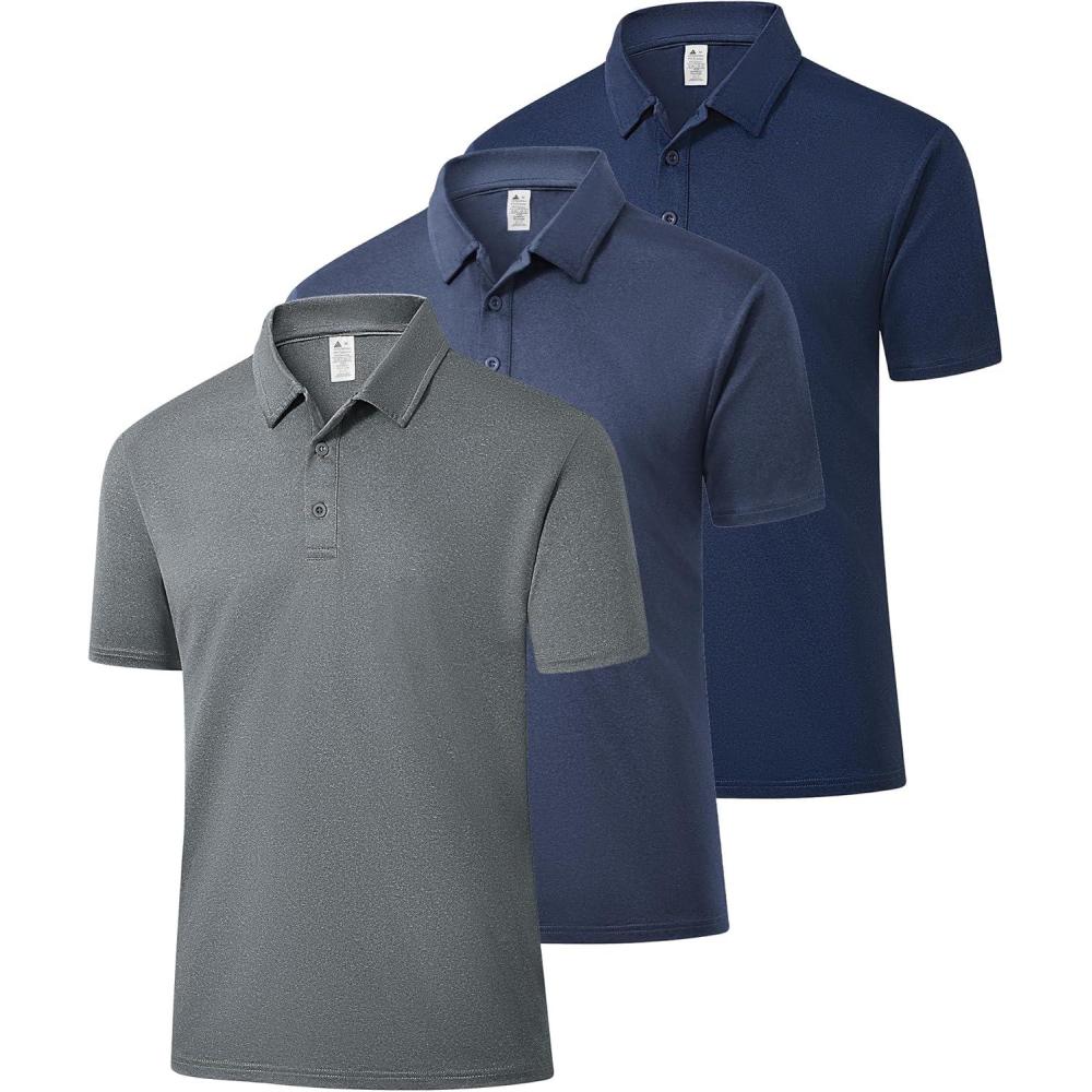 imageZITY 3 Pack Mens Polo Shirts Short Sleeve Golf Polo Moisture Wicking Performance Collared Casual Tennis Athletic TShirtGreyNavy BlueGrey Blue