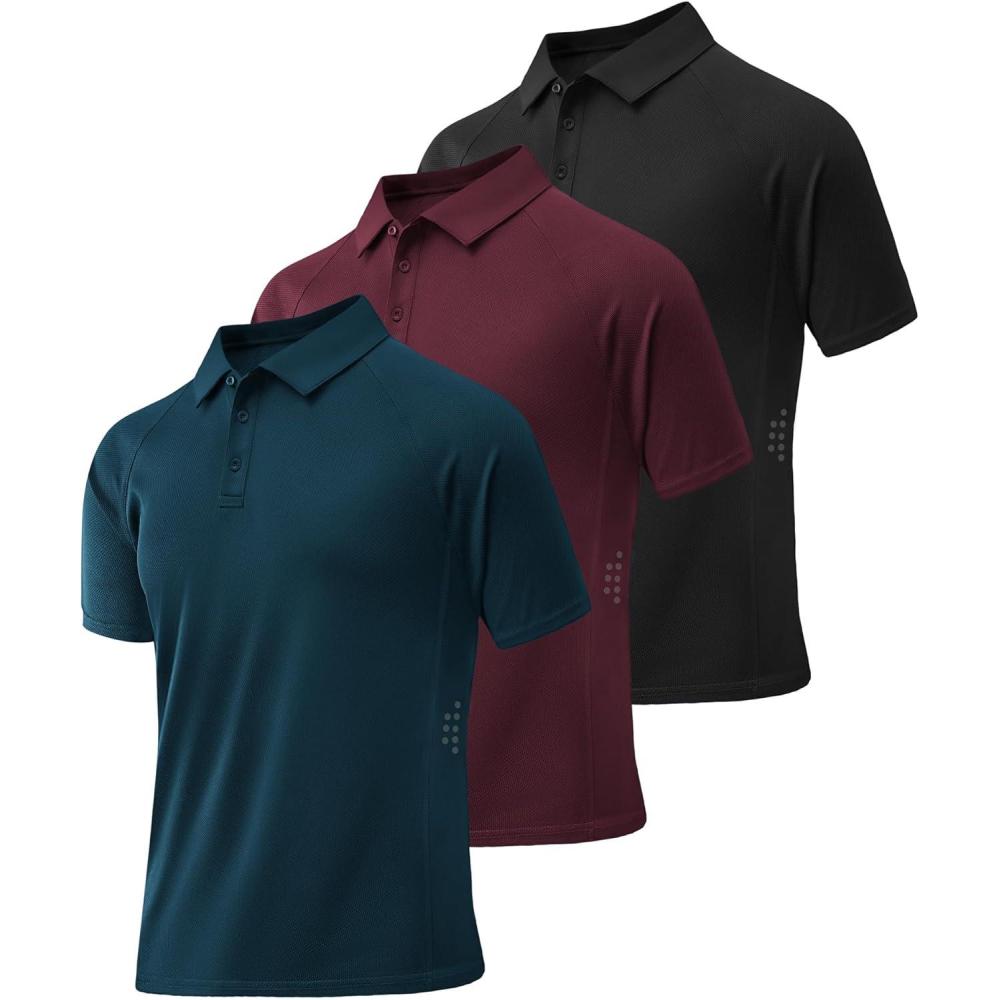 imageZITY 3 Pack Mens Polo Shirts Short Sleeve Performance Moisture Wicking Business Casual Athletic Collared Golf Shirts for MenWine Redblackdark Teal Blue