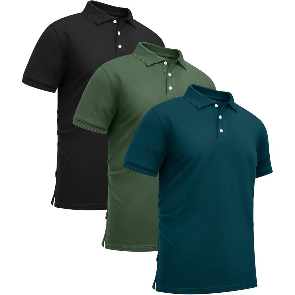 imageZITY 3 Pack Mens Polo Shirts Short Sleeve Sports MoistureWicking Golf Shirt Business Causal Summer TopsArmy Greenblackdark Teal Blue