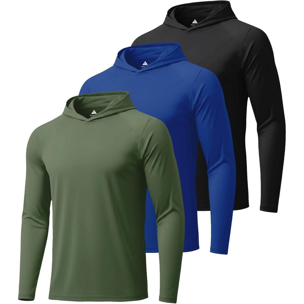 imageZITY 3 Pack Mens Sun Protection Hoodie Shirt Fishing Shirts for Men UPF 50 Long Sleeve Shirt Lightweight Rash Guard3 Packolive Night Royal Blue Black