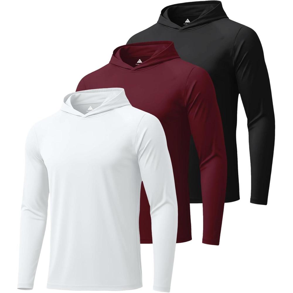 imageZITY 3 Pack Mens Sun Protection Hoodie Shirt Fishing Shirts for Men UPF 50 Long Sleeve Shirt Lightweight Rash Guard3 Packwhite  Burgundy  Black