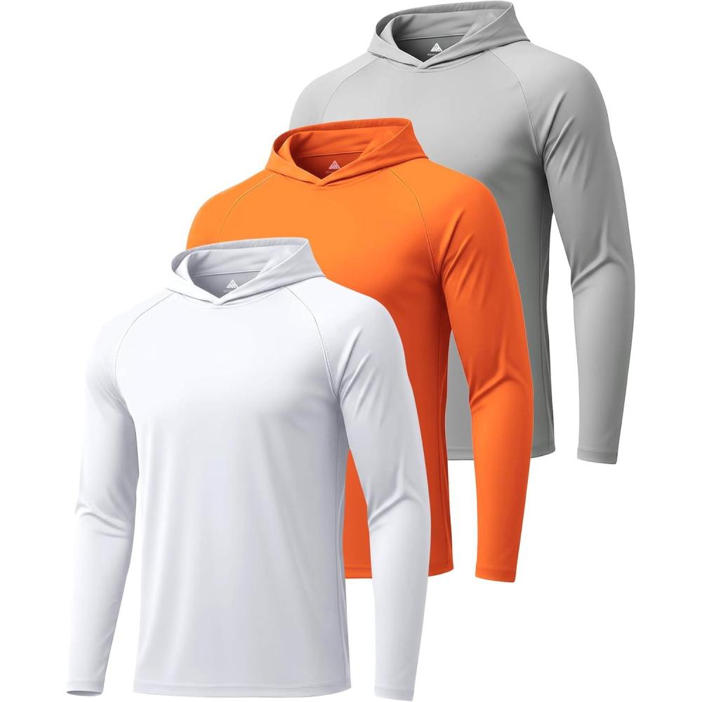 imageZITY 3 Pack Mens Sun Protection Hoodie Shirt Fishing Shirts for Men UPF 50 Long Sleeve Shirt Lightweight Rash Guard3 Packwhite  Light Grey  Orange