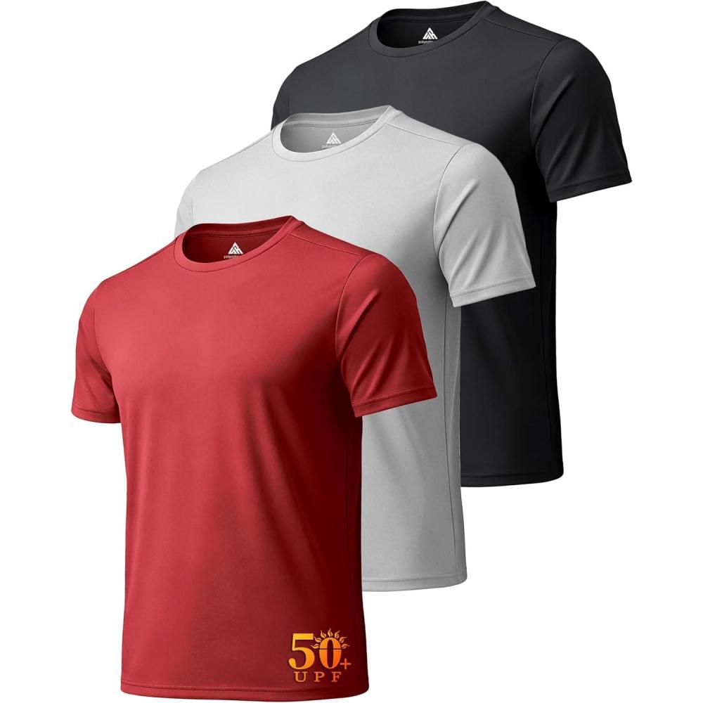 imageZITY 3 Pack T Shirts for Men UPF 50 Workout Swim Shirt Fast Dry Moisture Wicking Athletic TShirts for Running Gym3 Packlight Gray Dark Red Black