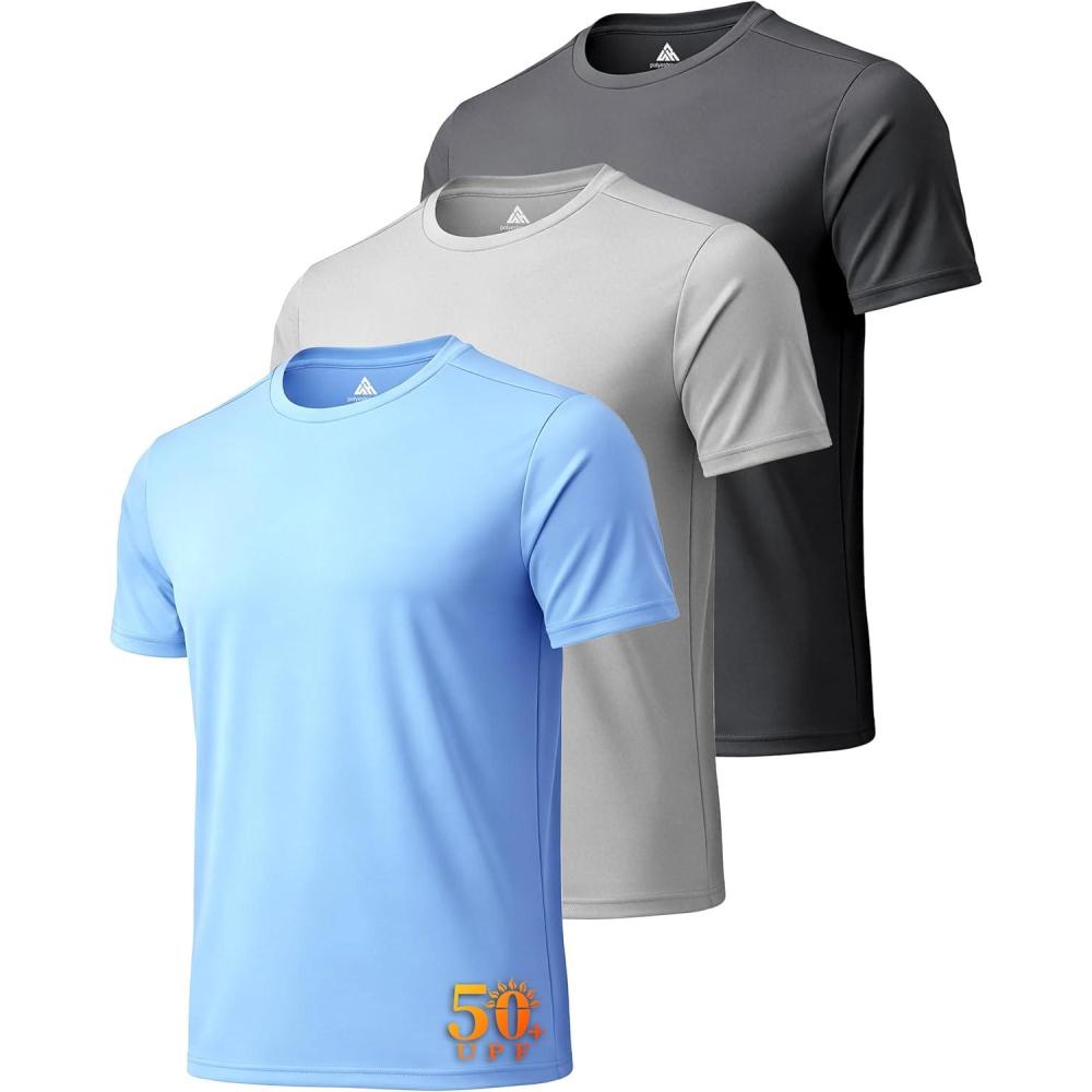 imageZITY 3 Pack T Shirts for Men UPF 50 Workout Swim Shirt Fast Dry Moisture Wicking Athletic TShirts for Running Gym3 Packlight Gray Light Blue Dark Gray