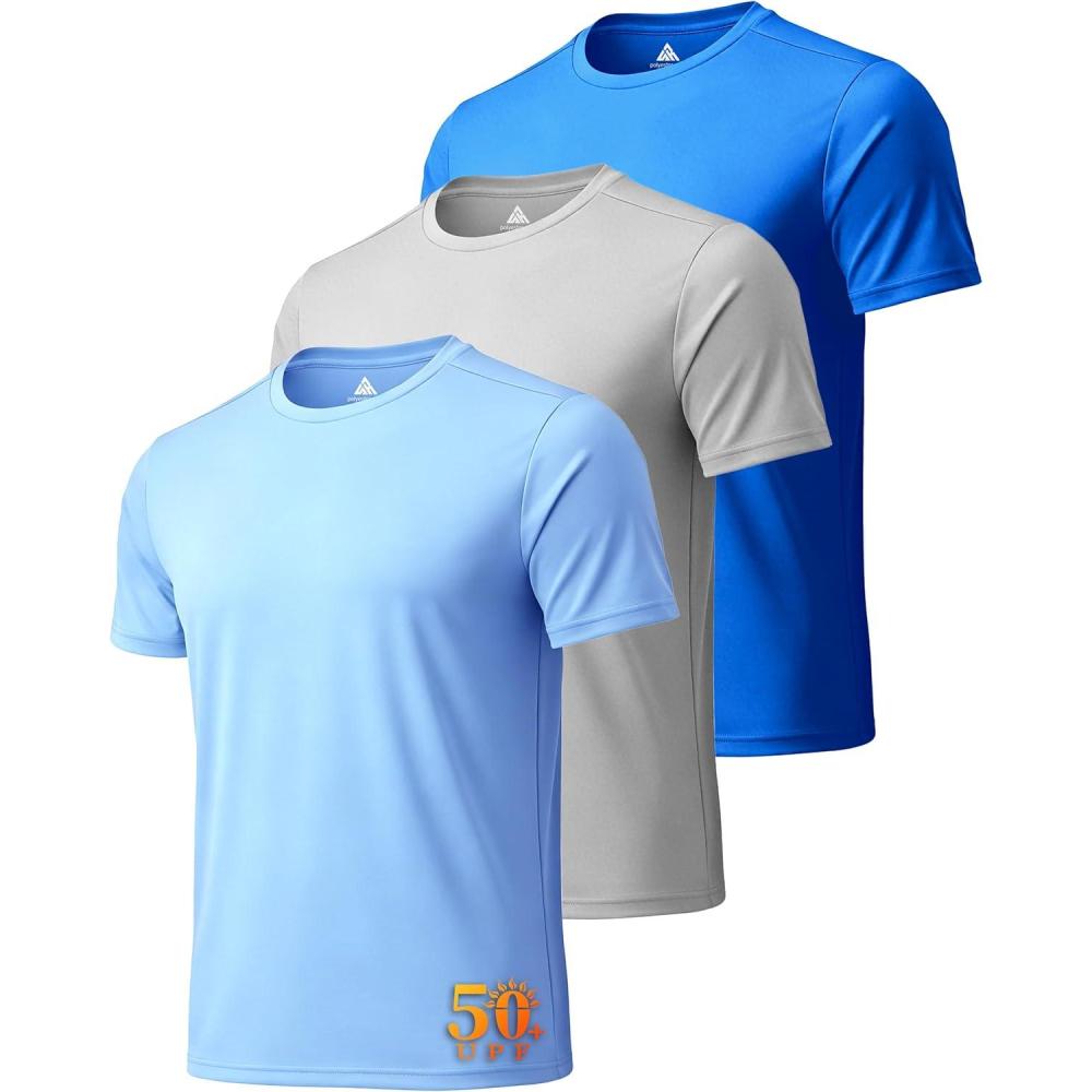 imageZITY 3 Pack T Shirts for Men UPF 50 Workout Swim Shirt Fast Dry Moisture Wicking Athletic TShirts for Running Gym3 Packlight Gray  Light Blue  Sky Blue