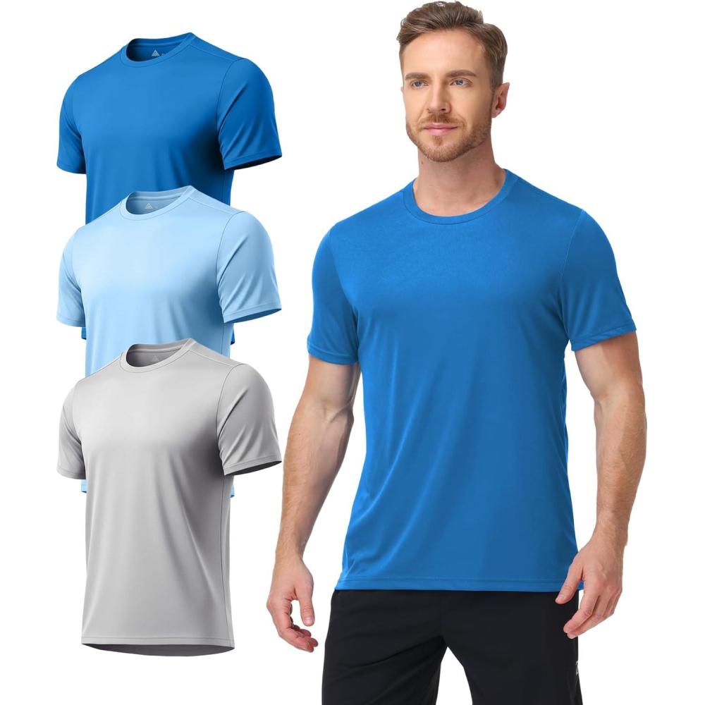 imageZITY 3 Pack T Shirts for Men UPF 50 Workout Swim Shirt Fast Dry Moisture Wicking Athletic TShirts for Running Gym3 Packlight Gray  Sky Blue  Light Blue