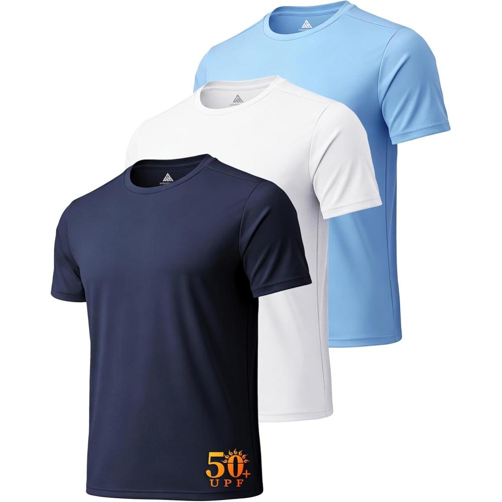 imageZITY 3 Pack T Shirts for Men UPF 50 Workout Swim Shirt Fast Dry Moisture Wicking Athletic TShirts for Running Gym3 Packwhite  Light Blue  Dark Blue
