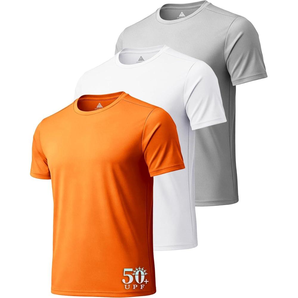 imageZITY 3 Pack T Shirts for Men UPF 50 Workout Swim Shirt Fast Dry Moisture Wicking Athletic TShirts for Running Gym3 Packwhite Light Gray Orange