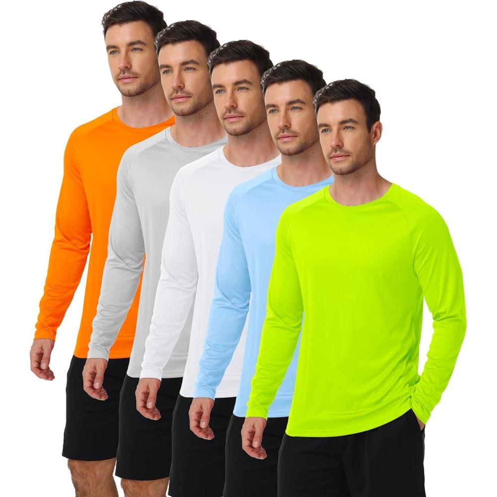 imageZITY 5 Pack Long Sleeve Shirts for Men UPF 50 Sun Protection Fast Dry Lightweight Fishing Swim Rash Guard Workout Shirt5 Packlight BlueOrangeNeon GreenWhiteLight Grey