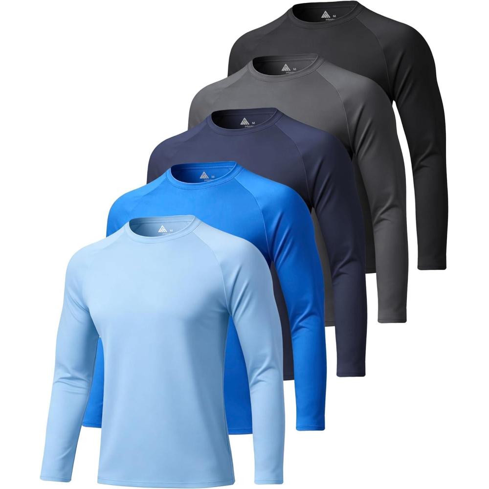 imageZITY 5 Pack Long Sleeve Shirts for Men UPF 50 Sun Protection Fast Dry Lightweight Fishing Swim Rash Guard Workout Shirt5 Packlight BlueSky BlueDark BlueDark GreyBlack